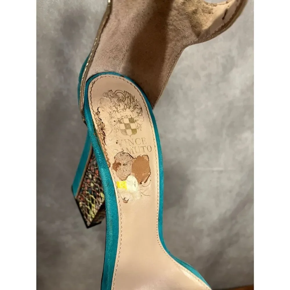 Vince Camuto Turquoise Suede Platform Ankle-Strap Platform Heels size 9